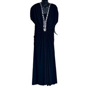 Ashro Black Evening Formal Gown Size 16W Black Classic Rhinestone Ruched Dress